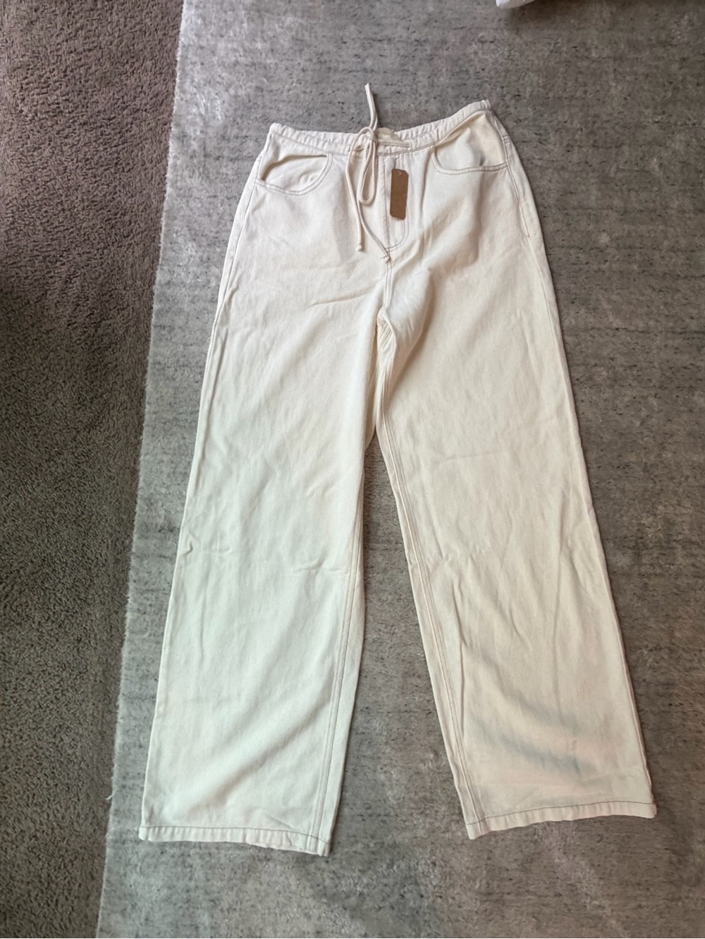 Wide Leg Drawstring Trousers - Cream